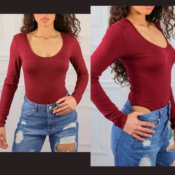 WINE LONG SLEEVE BODYSUIT - Picture 1 of 4
